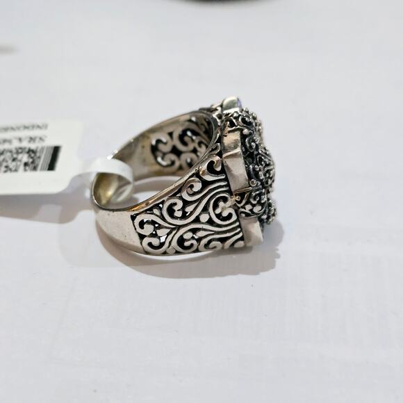 Sarda Bali Sterling Silver 925 Floral Scroll Cross Square Ring Size 10 NWT - Picture 4 of 7